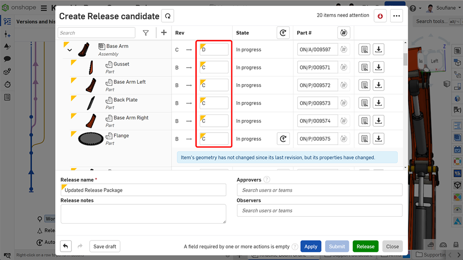 Create Release Candidate dialog