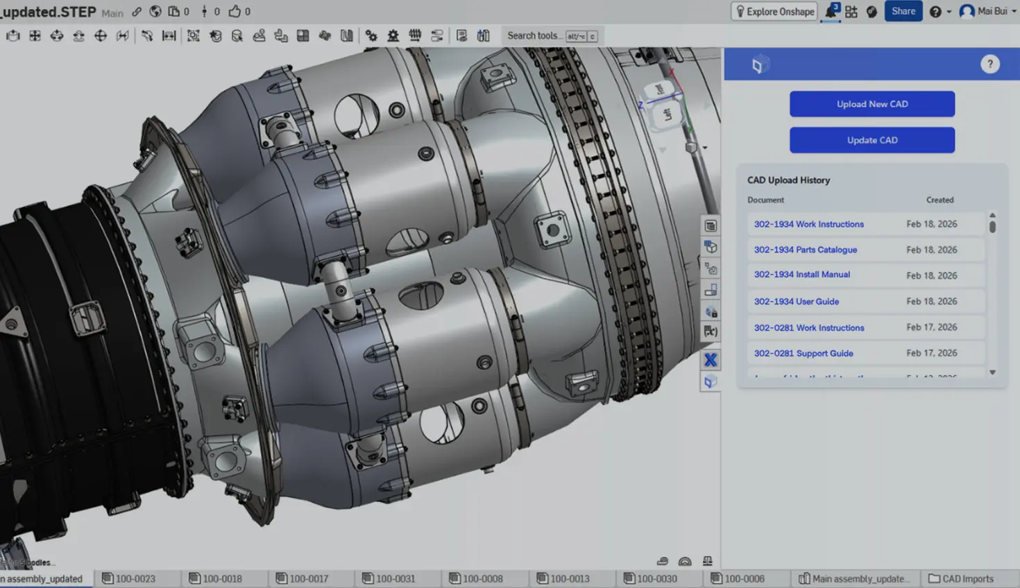 Onshape GUI with an overlay showing integration with Quarter20.