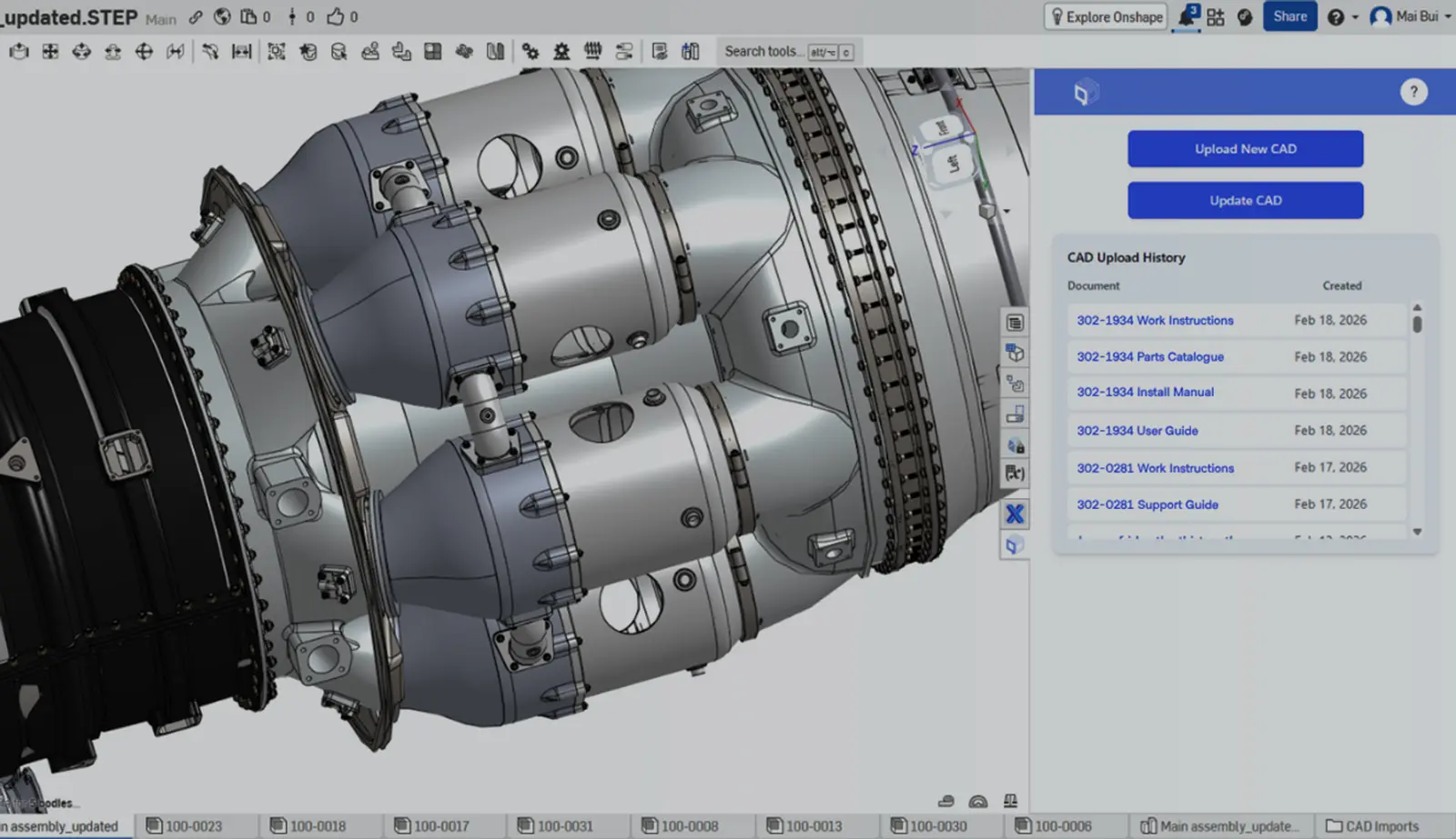 Onshape GUI with an overlay showing integration with Quarter20.