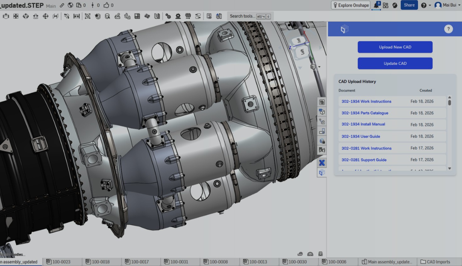 Onshape GUI with an overlay showing integration with Quarter20.