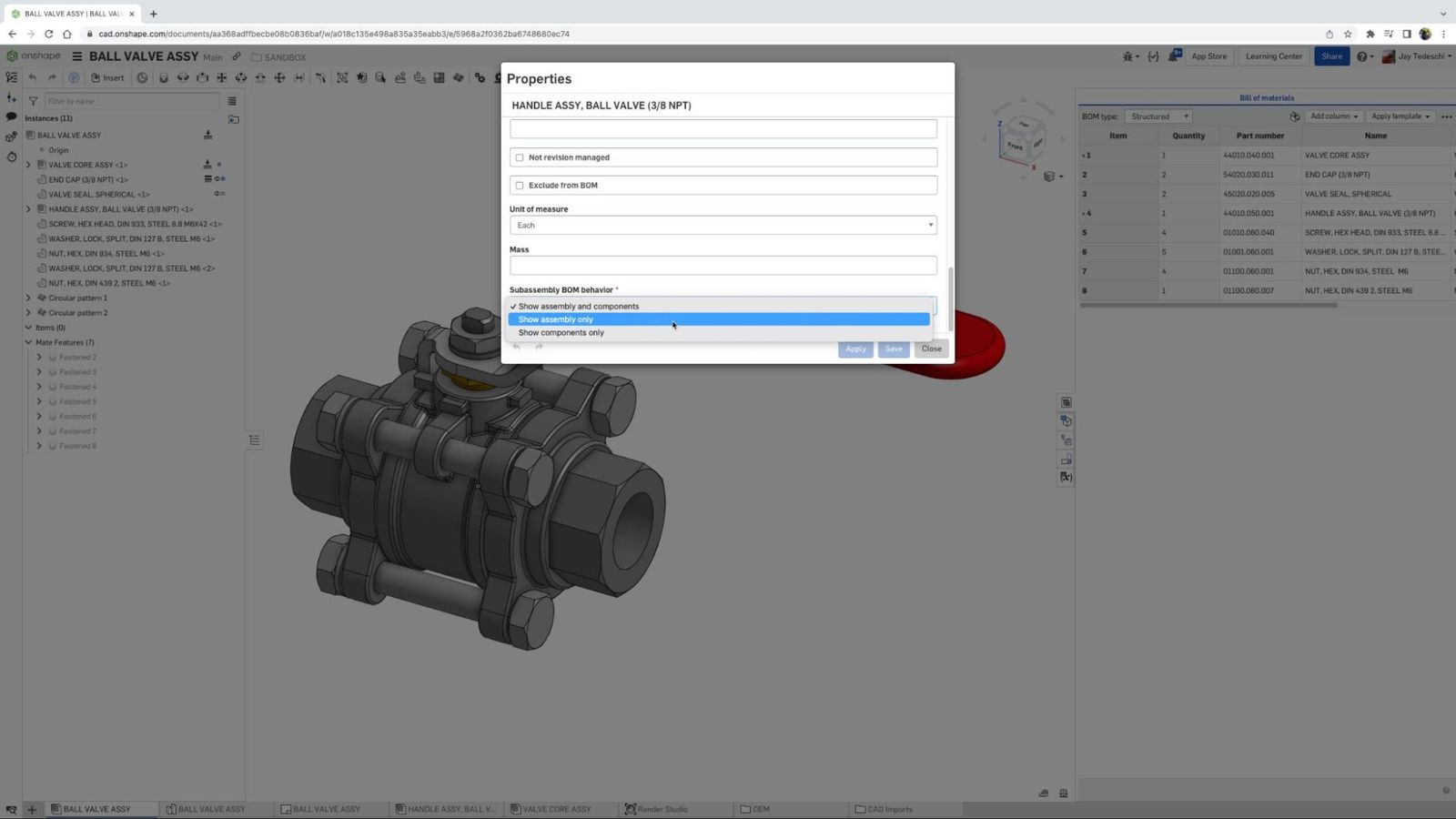 Subassembly BOM Display Options