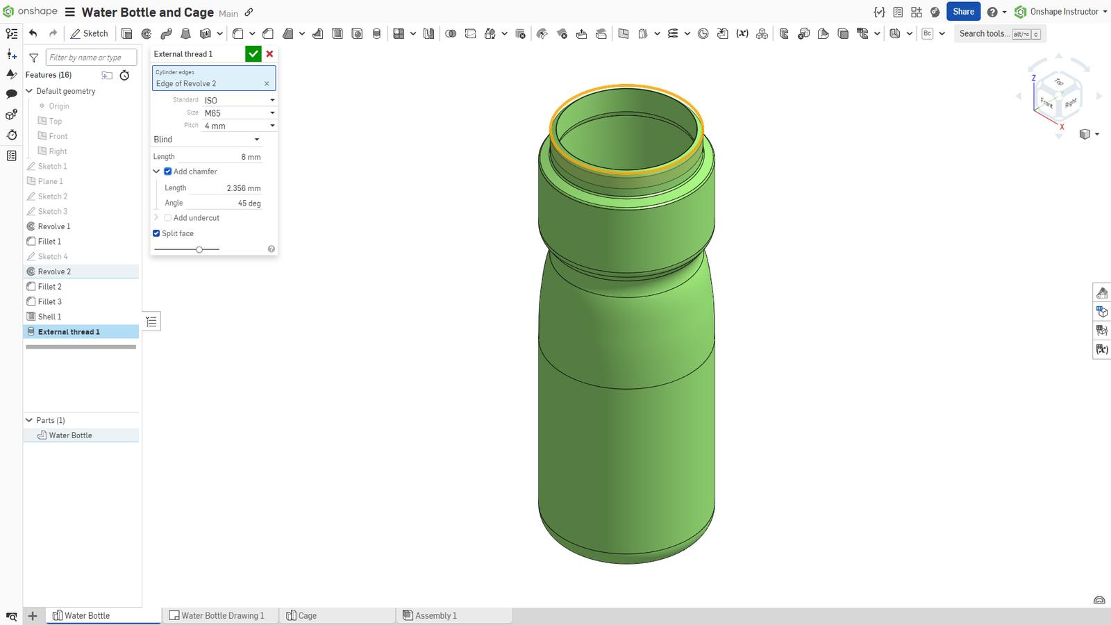 Add Chamfer to Water Bottle and Cage