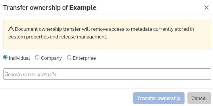 Transfer Document Ownership - Onshape