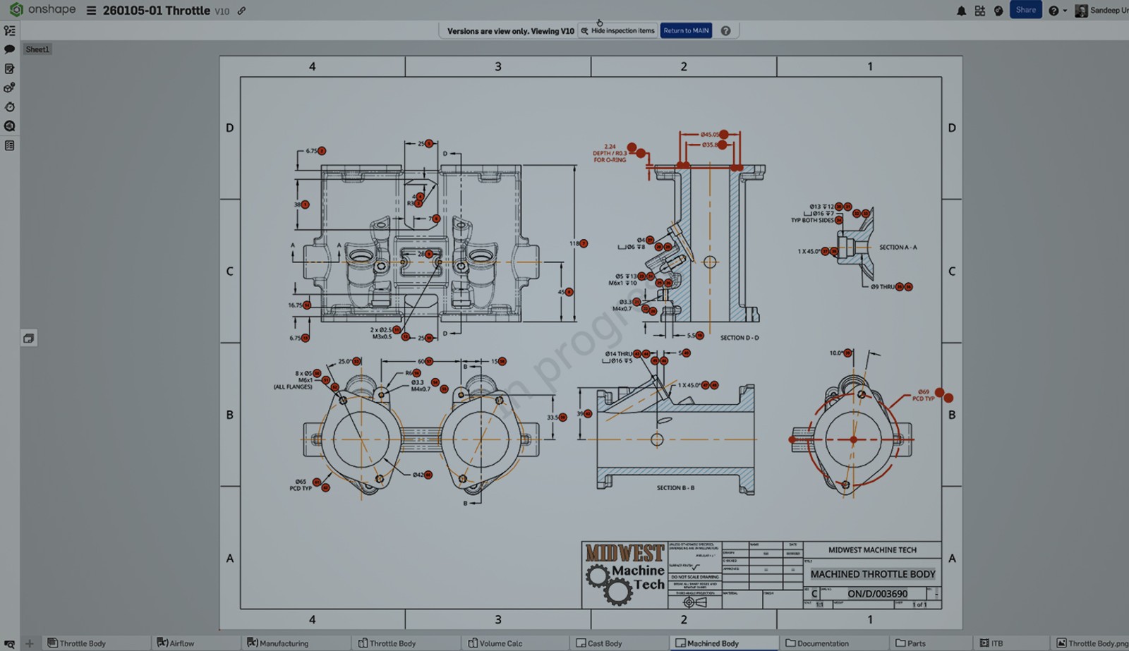 Onshape GUI with an overlay showing Drawing with MBD annotations.