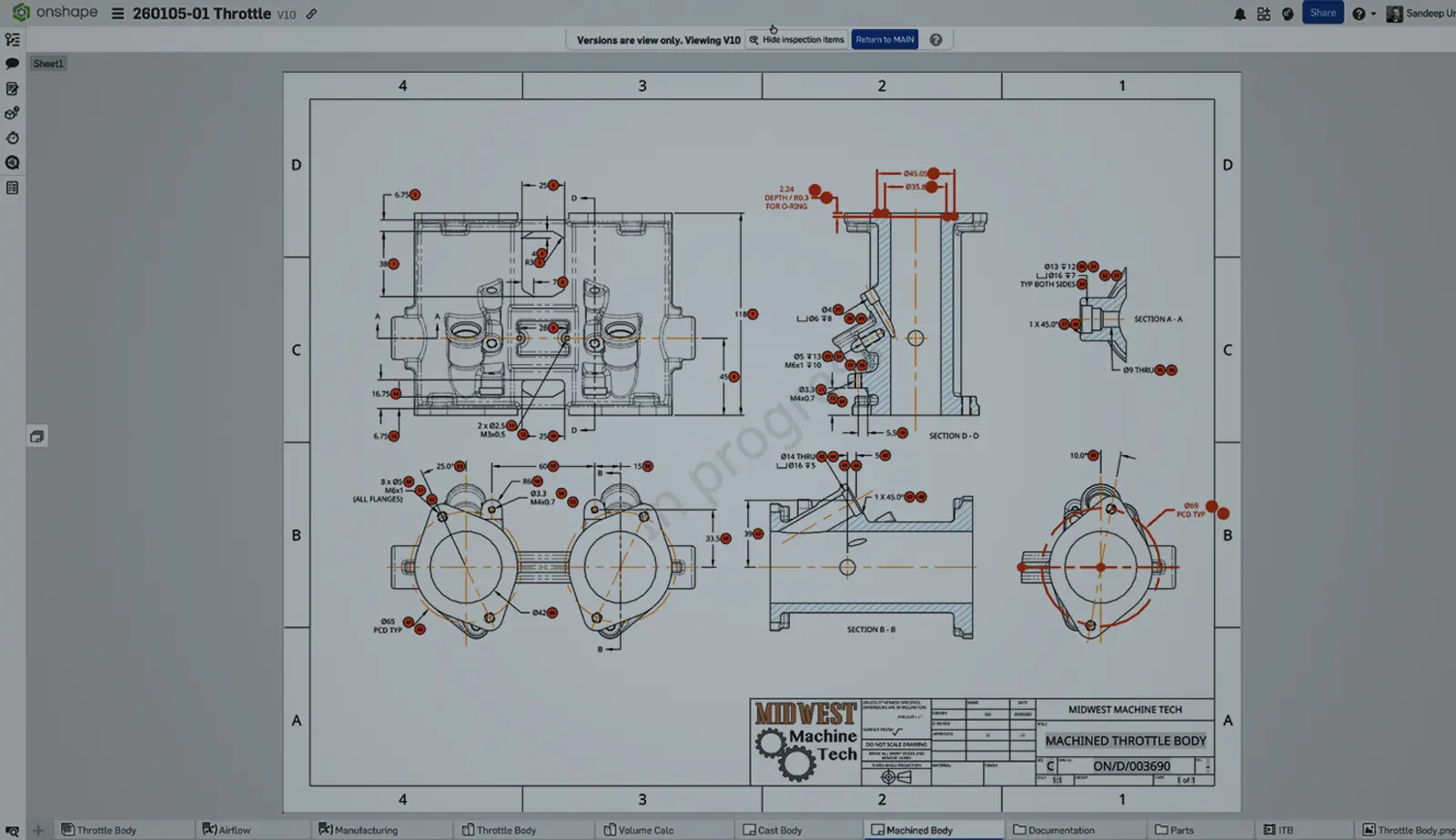 Onshape GUI with an overlay showing Drawing with MBD annotations.