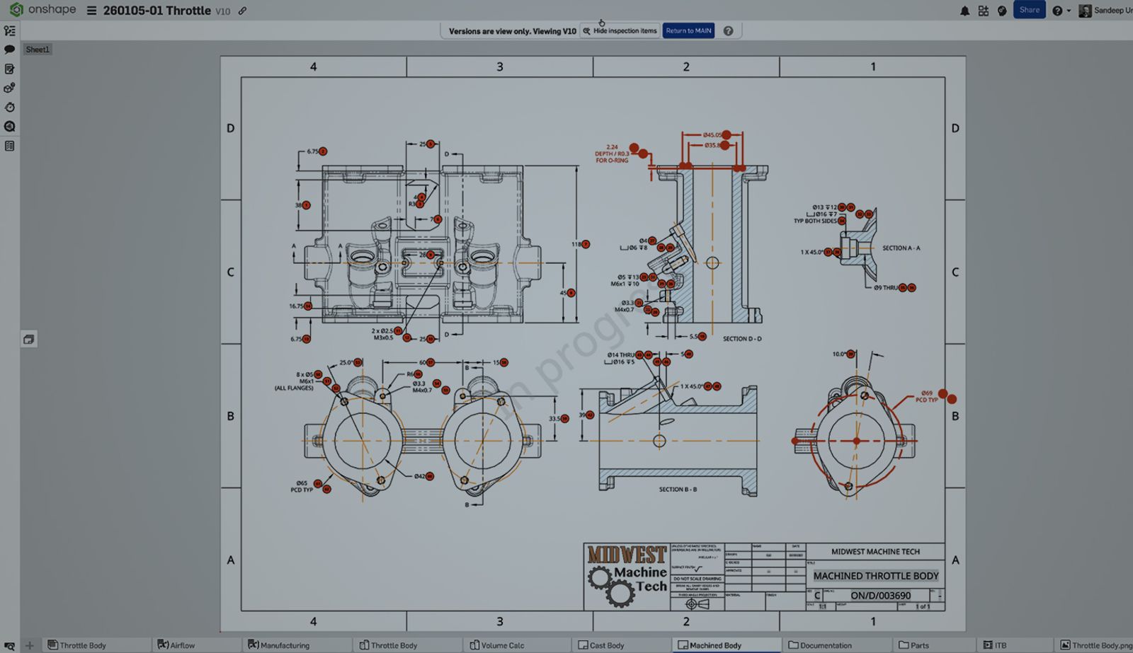 Onshape GUI with an overlay showing Drawing with MBD annotations.
