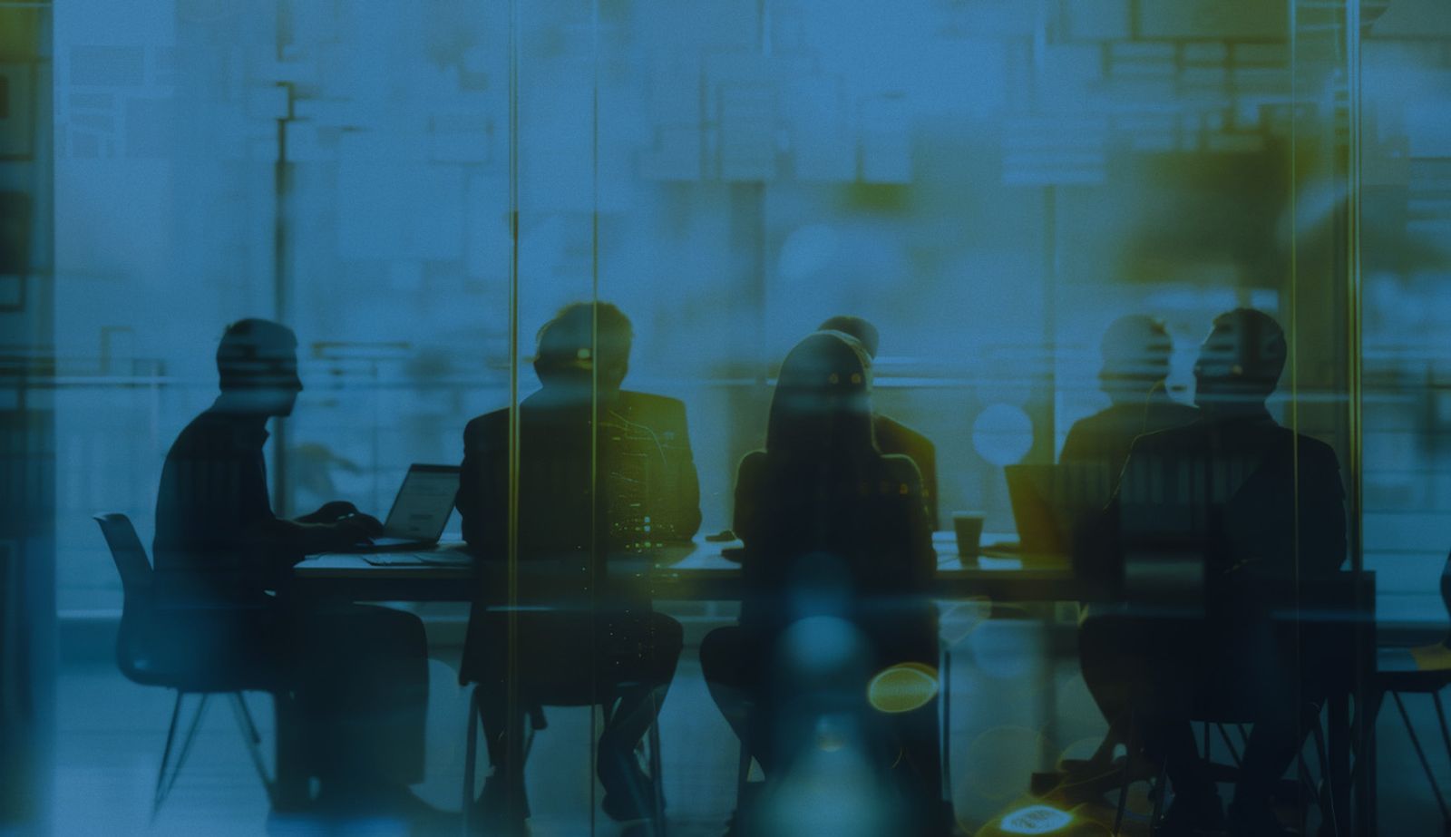 Stock image with an overlay of a group of people in a meeting.