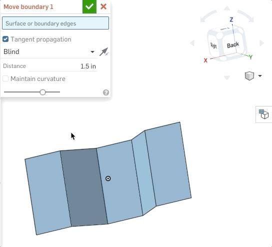 Animation of how to use the Create selection tool with the Move Boundary feature in Onshape.