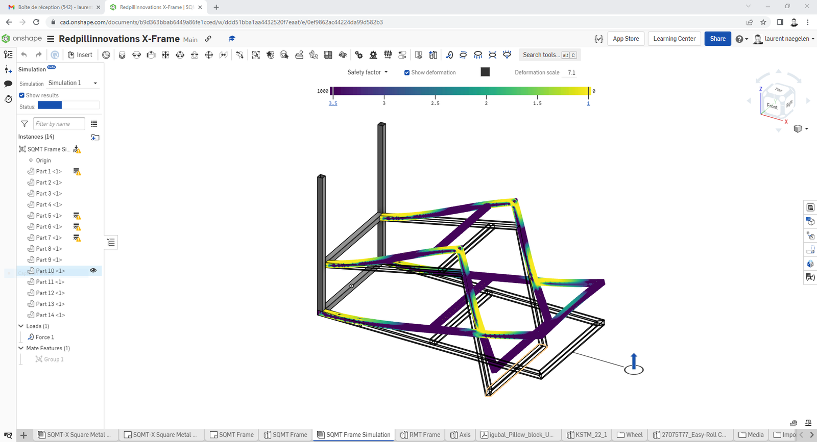 image of 3d modeled wheelchair being simulated using onshape simulation