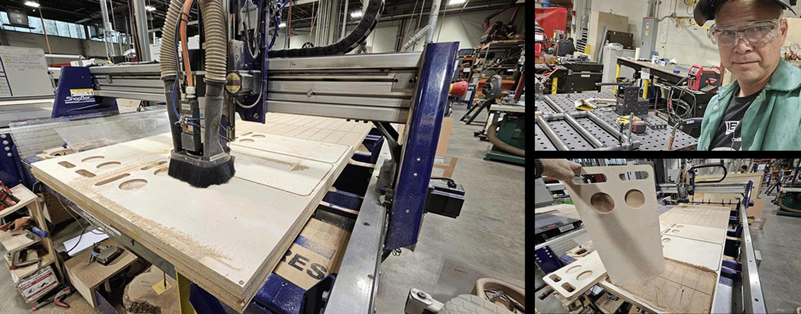 Images showing the fabrication process and a selfie of Michael Ekbundit.