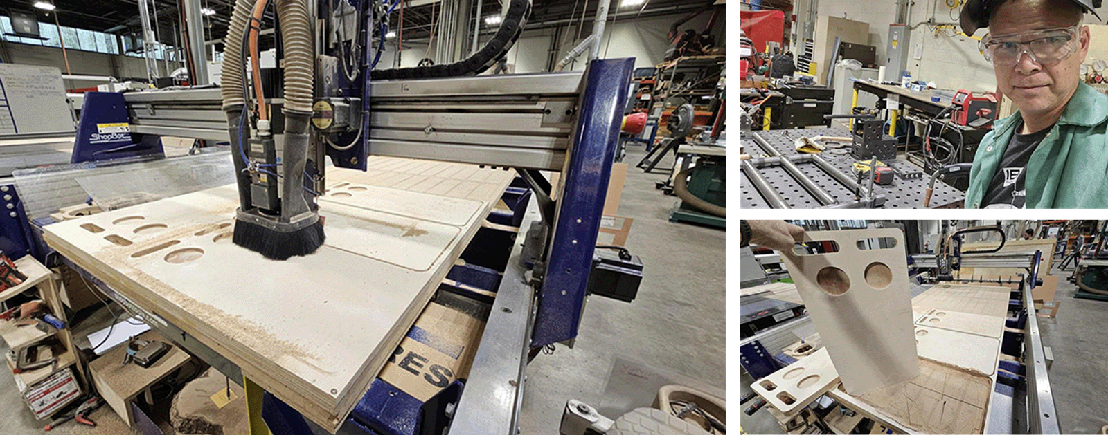 Images showing the fabrication process and a selfie of Michael Ekbundit.