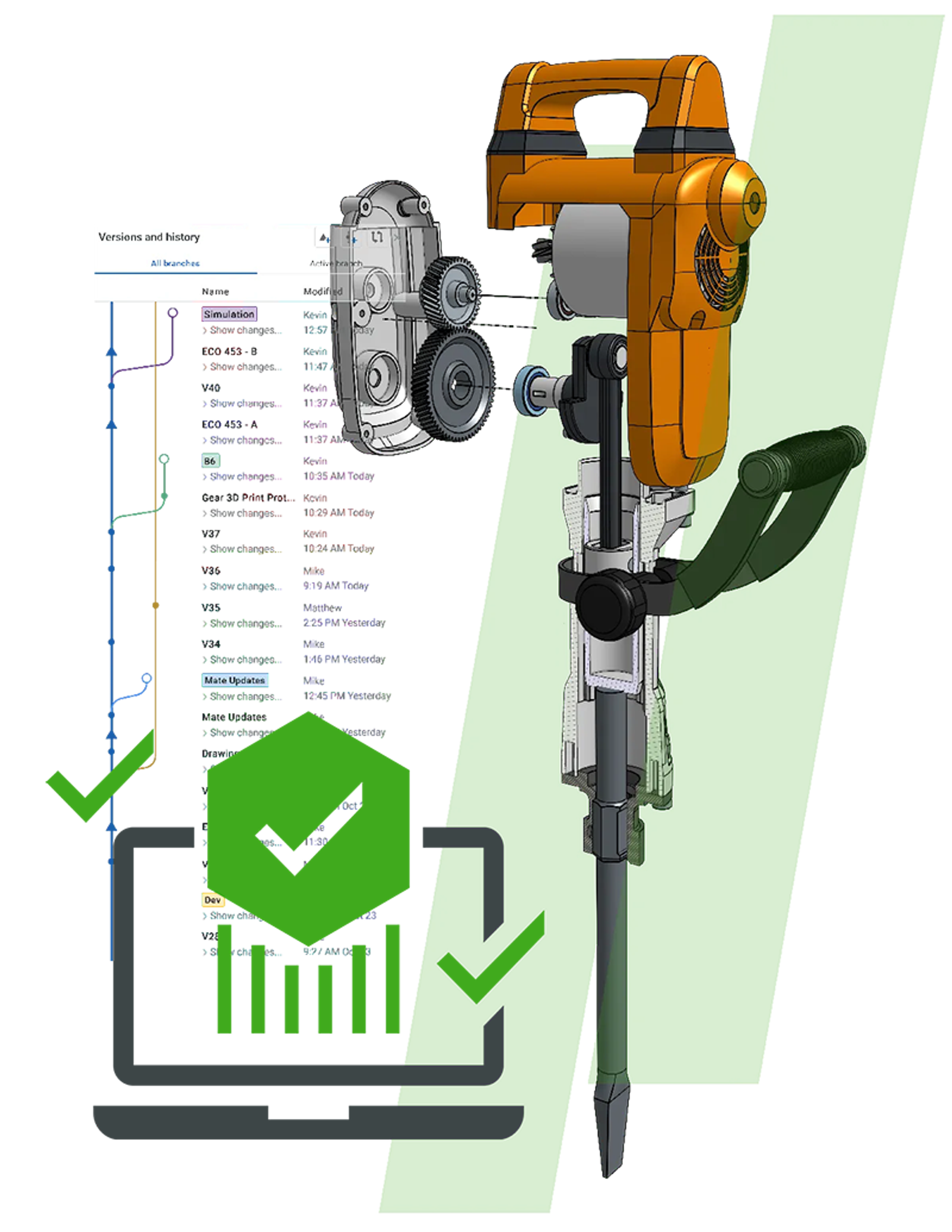 a drawing of a hammer with the words versions and history at the top