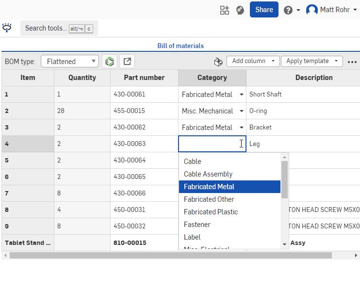 assign categories to each item
