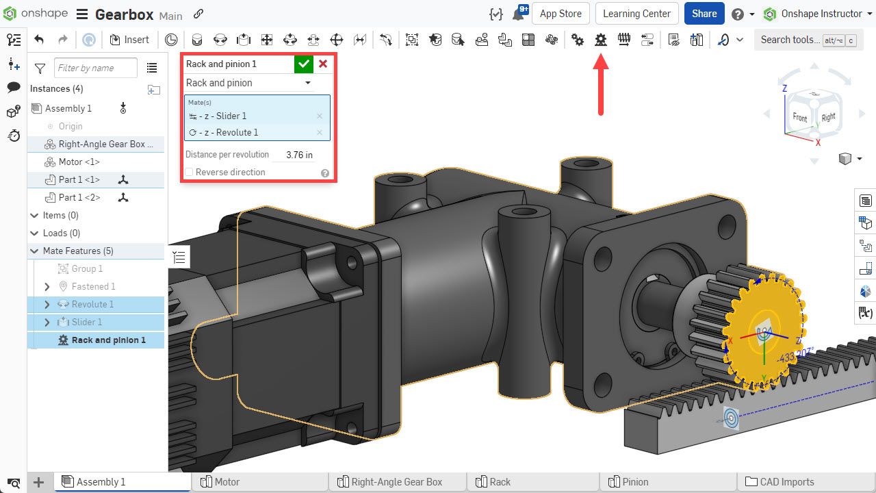 Opening Rack and Pinion Relation and adding Revolute and Slider mate