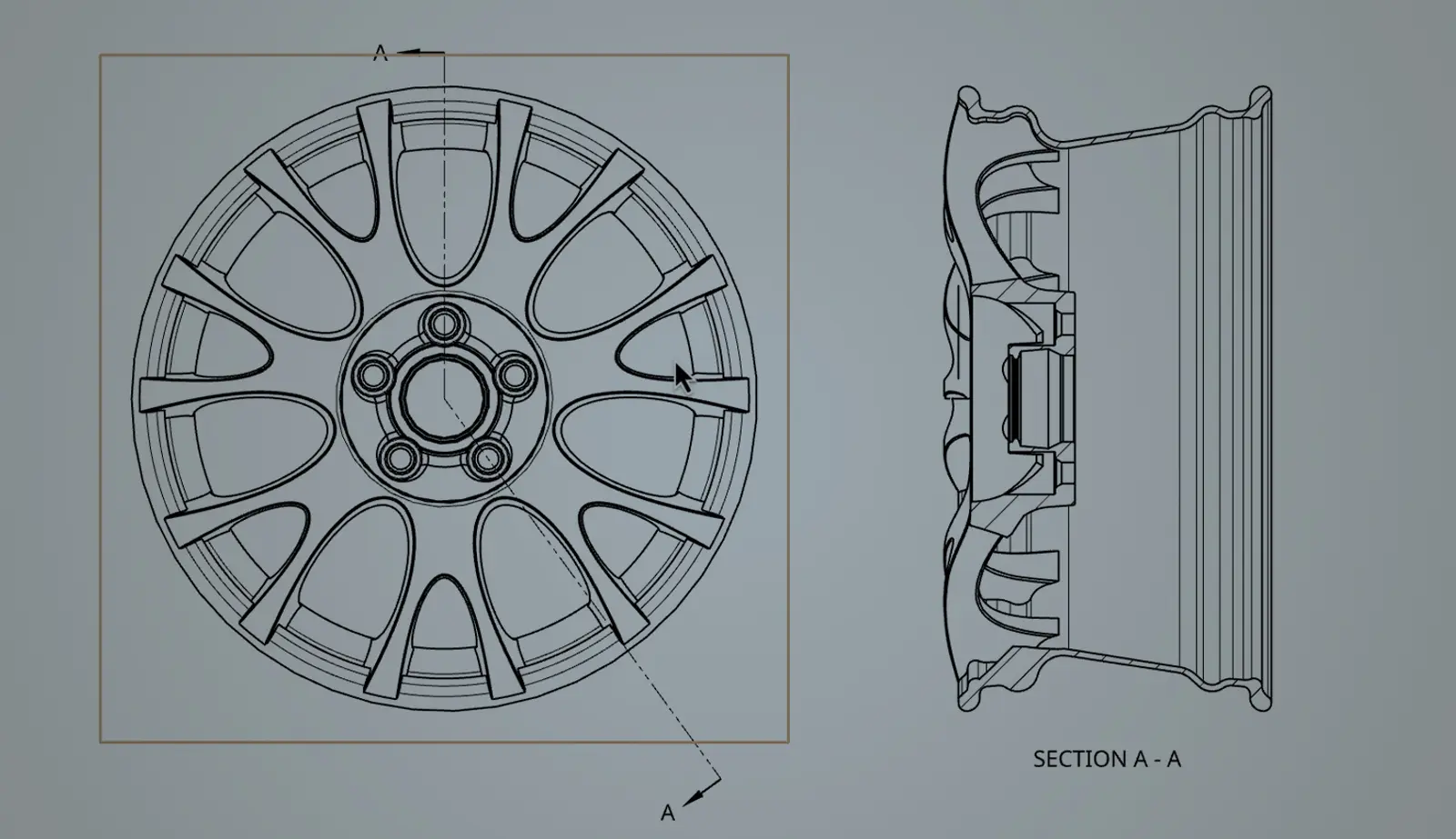 Onshape GUI with an overlay showing a detail of a drawing.