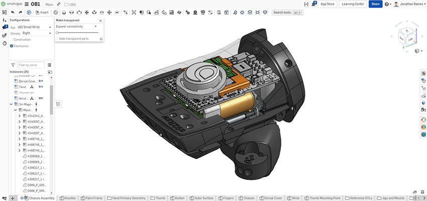 Open Bionics CAD model in Onshape