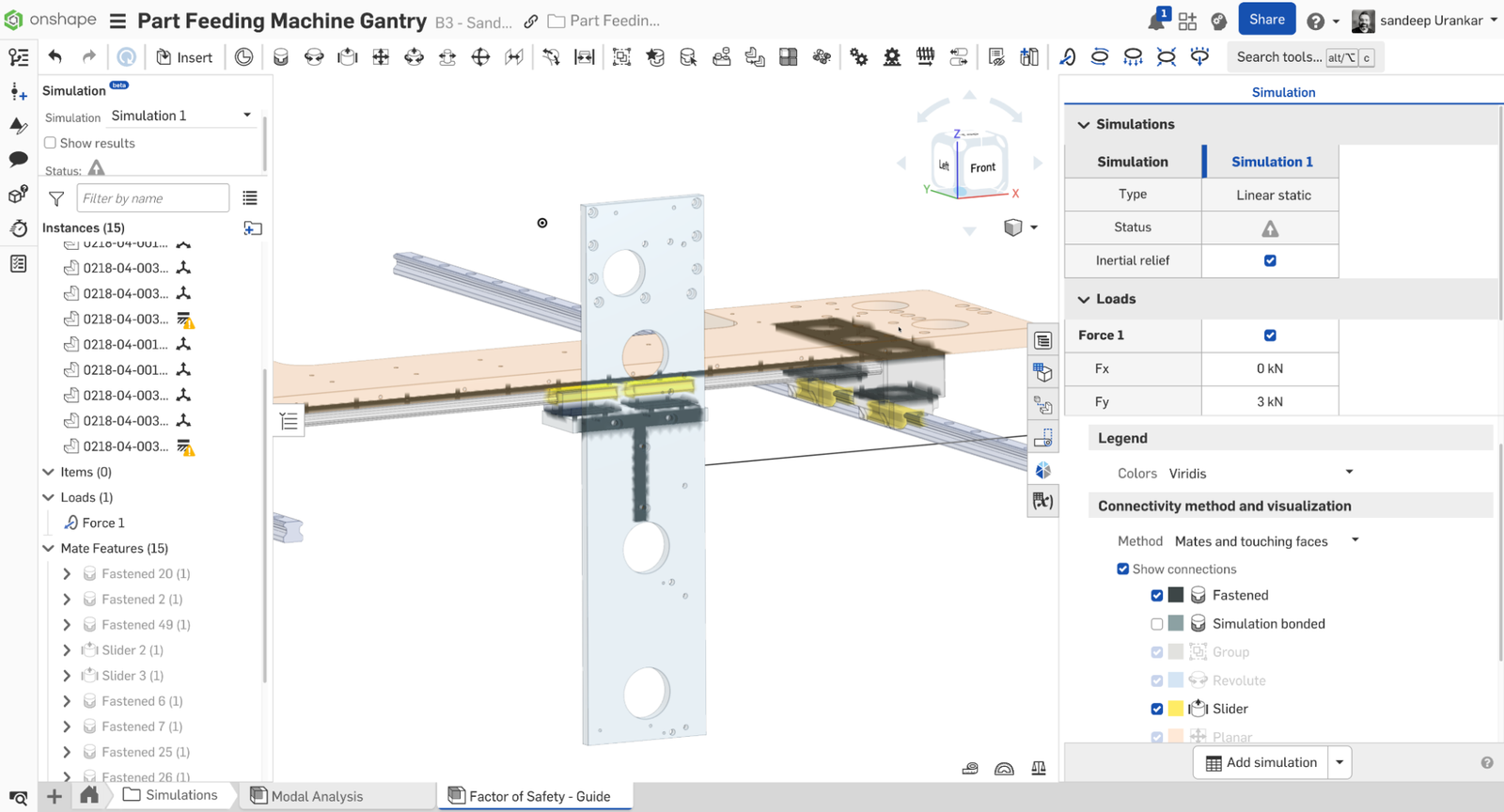 Image showing Onshape Simulation's Inertial Relief box and a CAD model. 