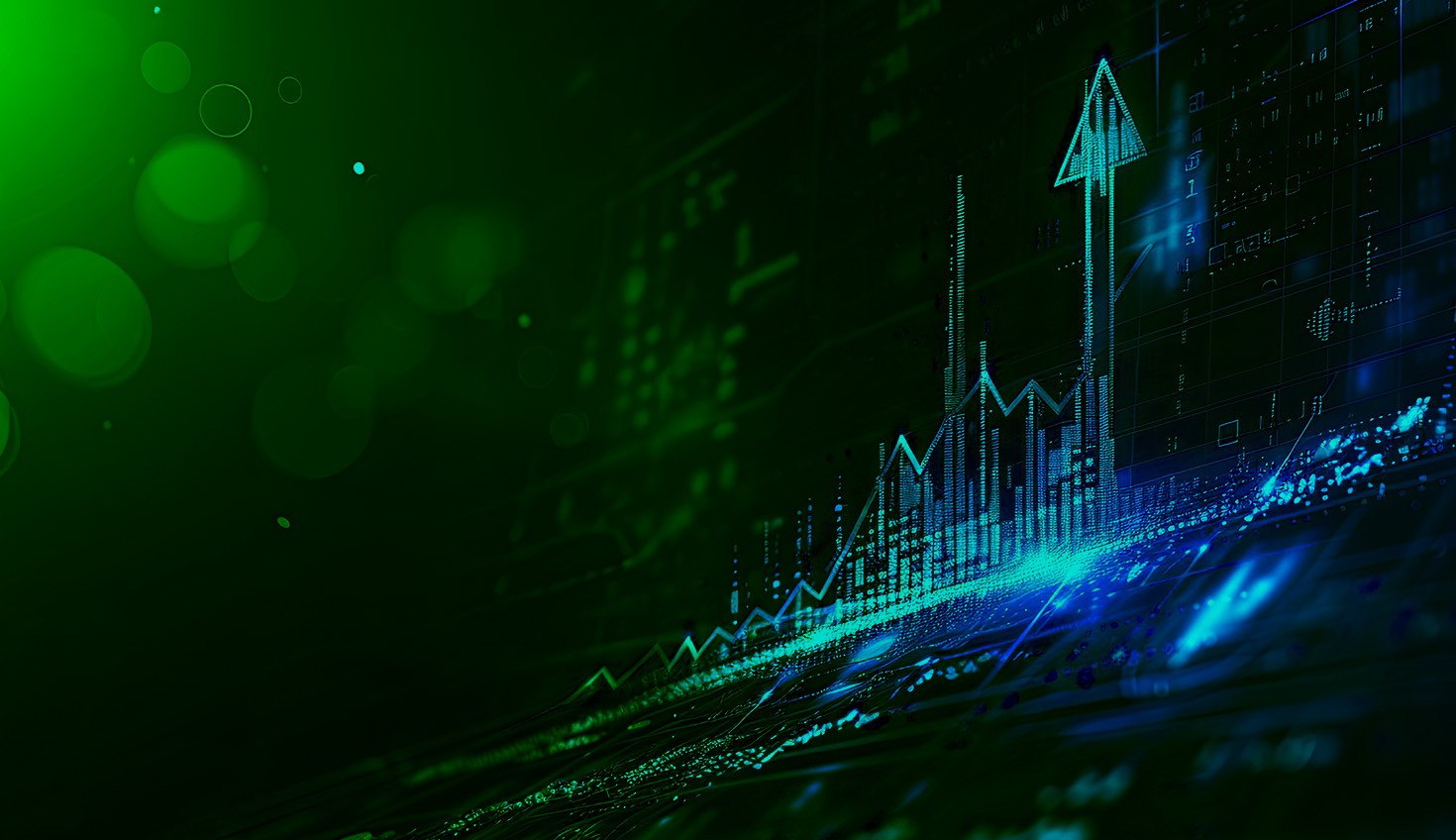 Stock illustration with an overlay showing increases in a graph and an arrow going up.