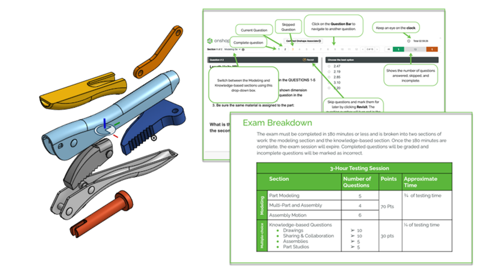 CAD model next to description of exams