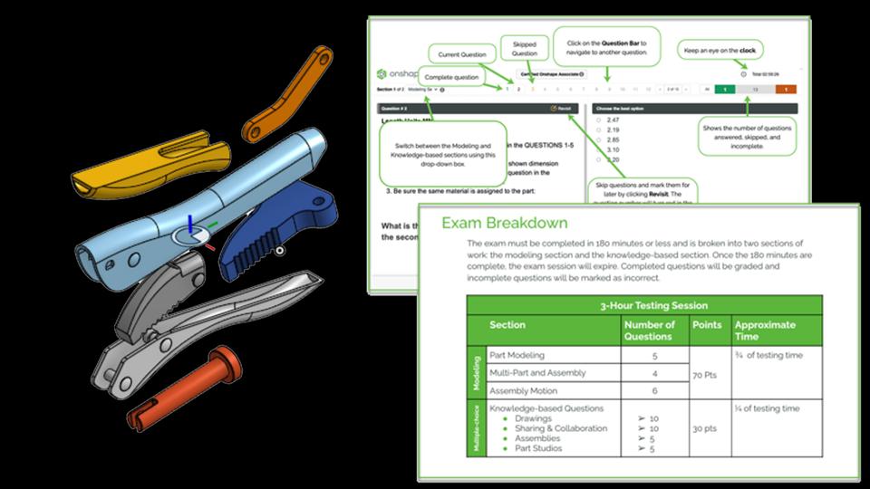CAD model next to description of exams