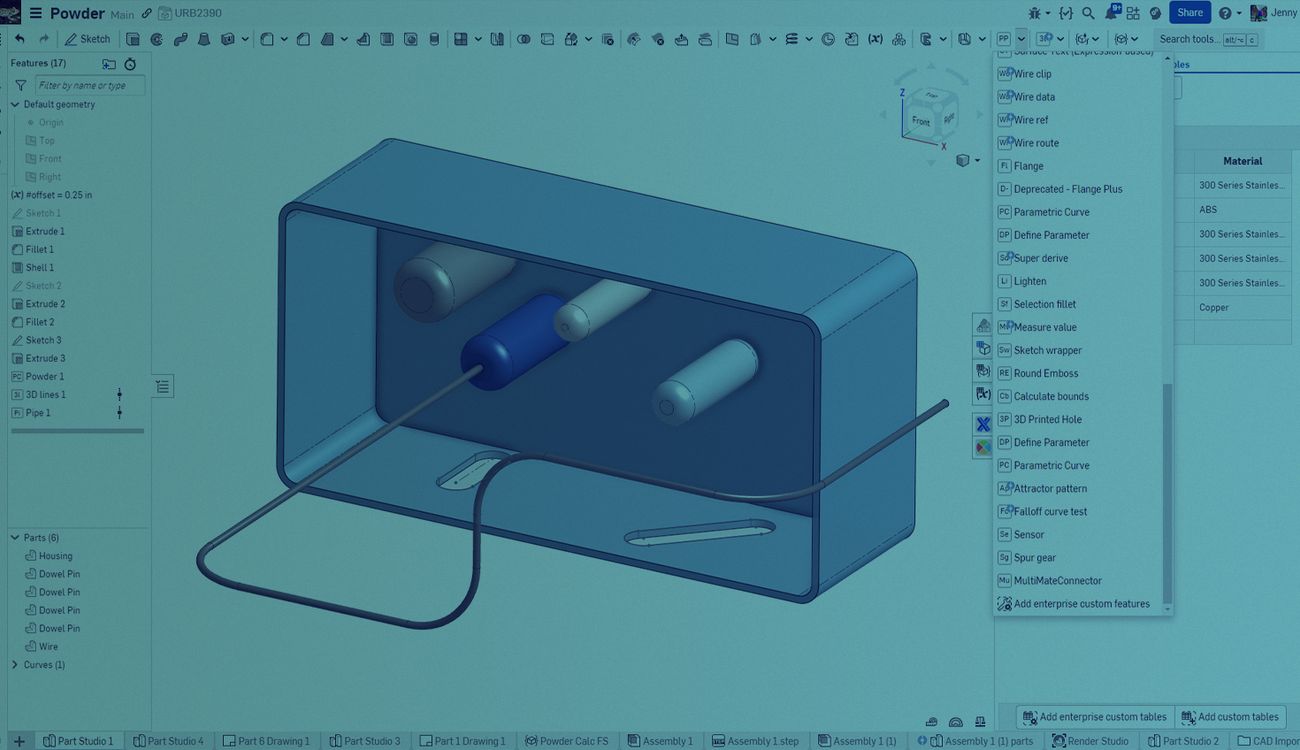 Custom Features and Table in Onshape Enterprises