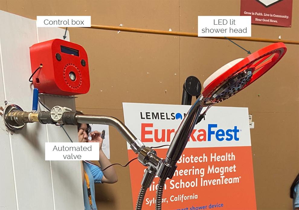 The team's shower head that helps conserve water.