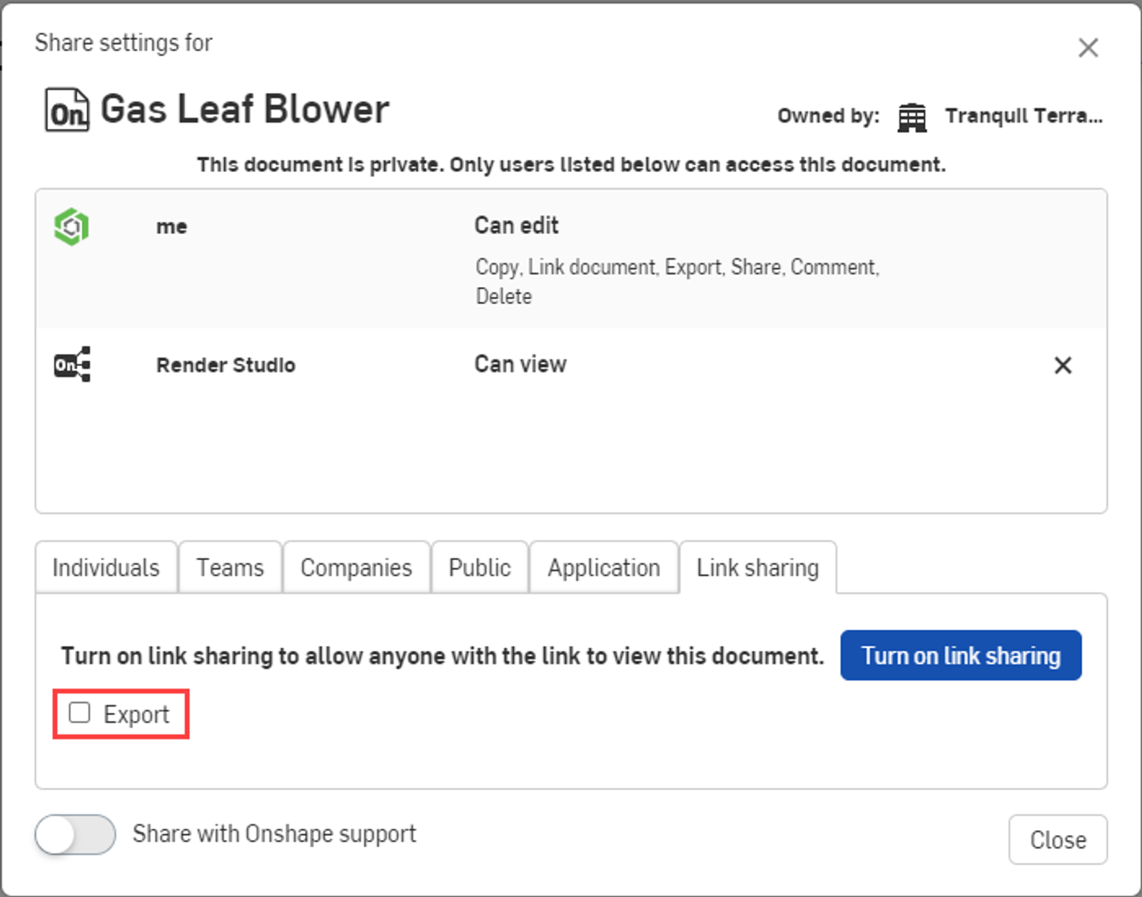 export from link share