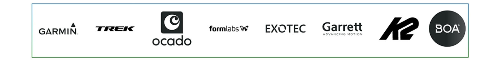 Logos of companies using Onshape with a border.