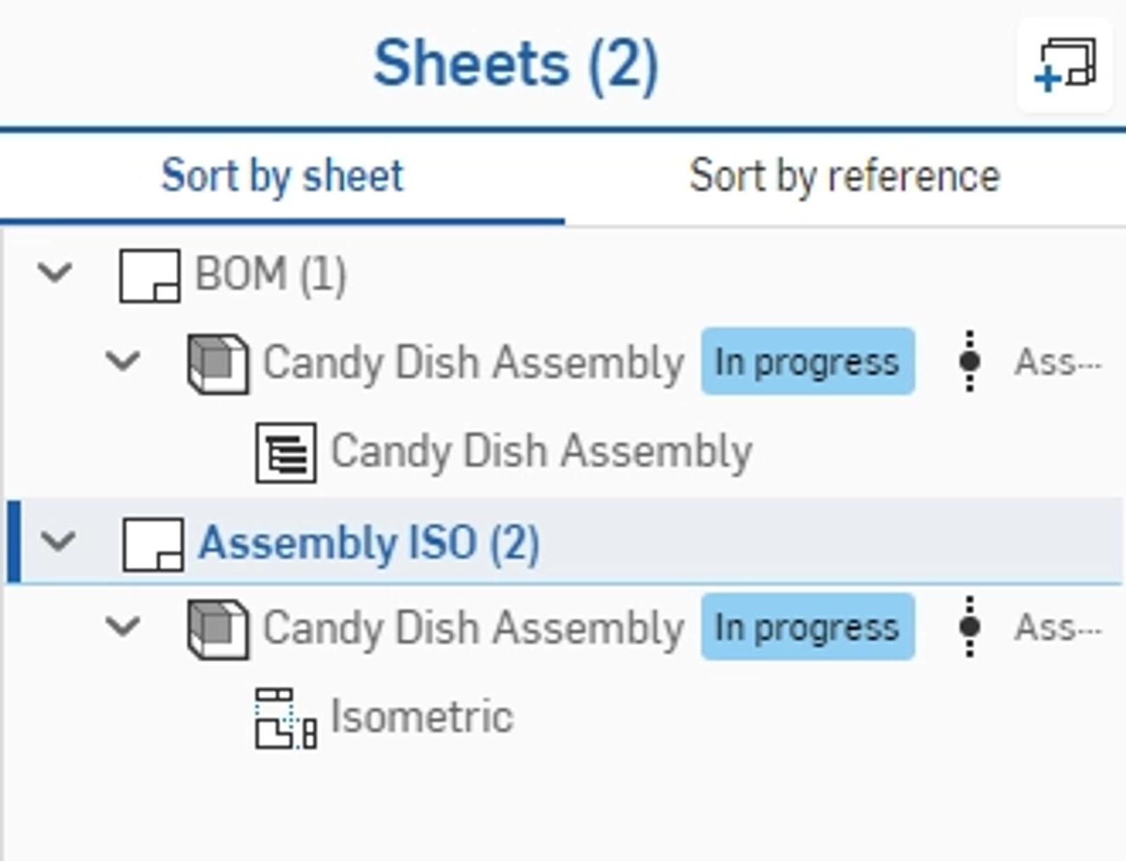 Sheets flyout in a Drawing.