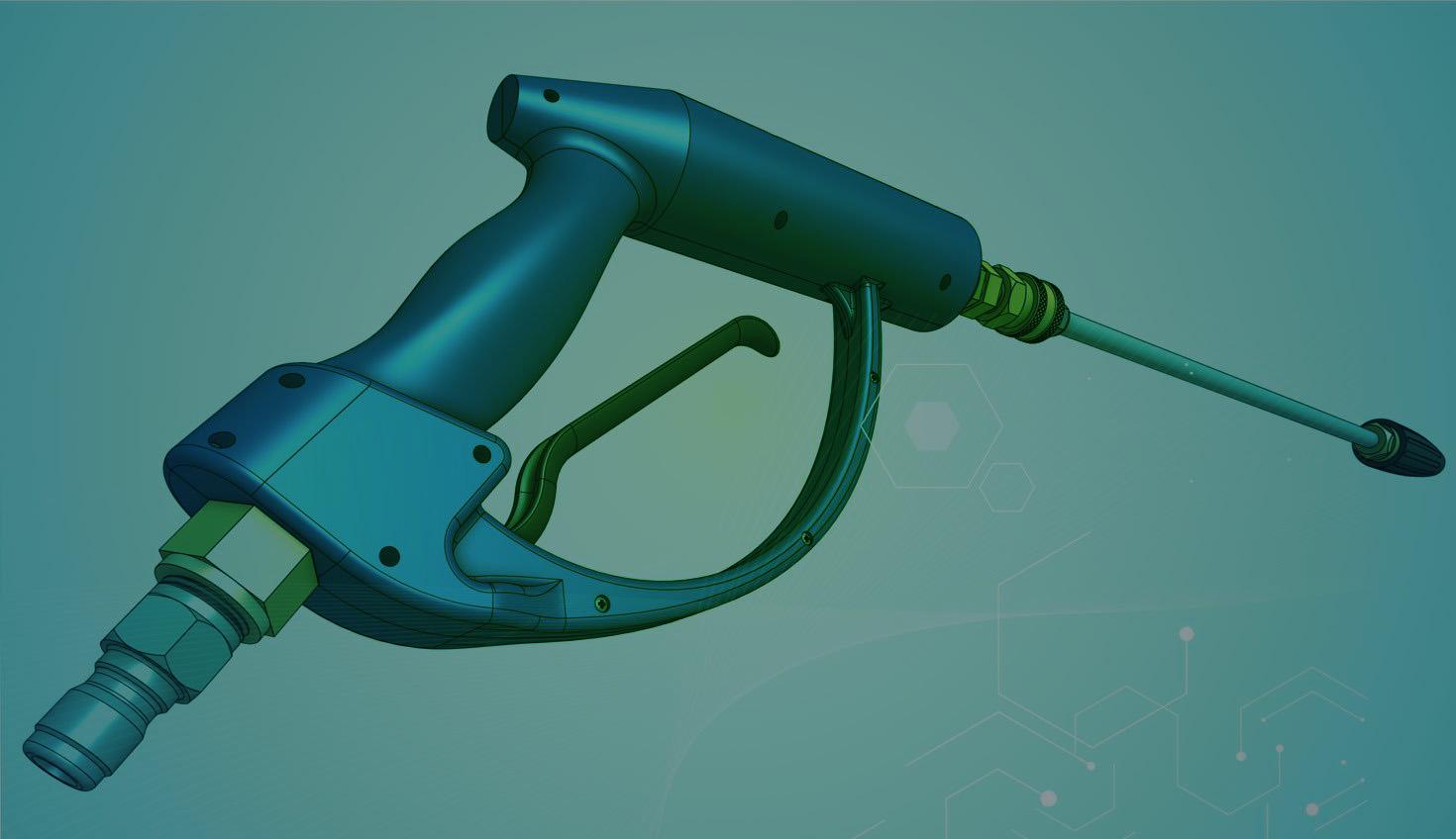 Image showing a CAD model of a power washer built in Onshape.