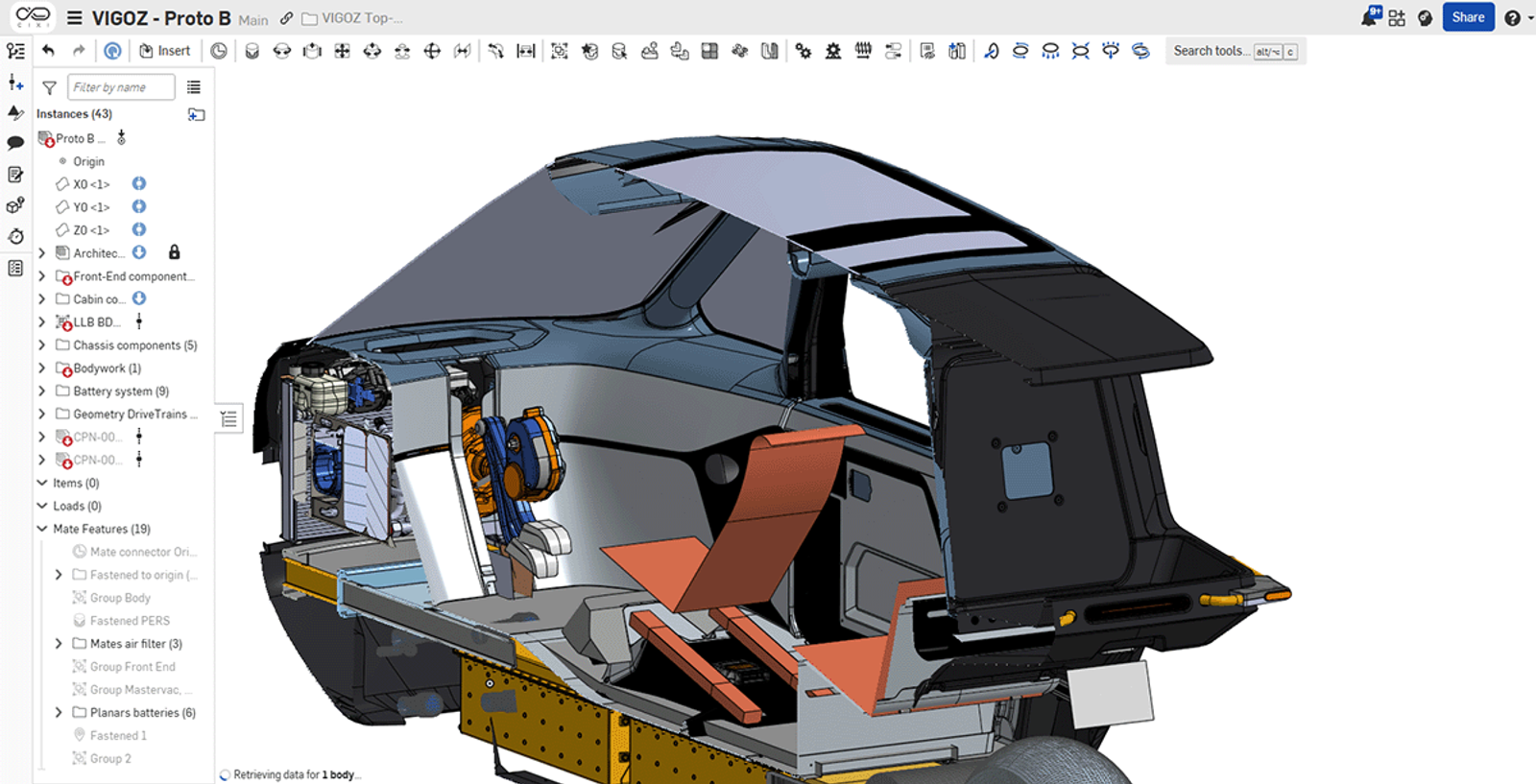 Split Section View of Cixi’s VIGOZ chainless pedal-electric vehicle in Onshape.