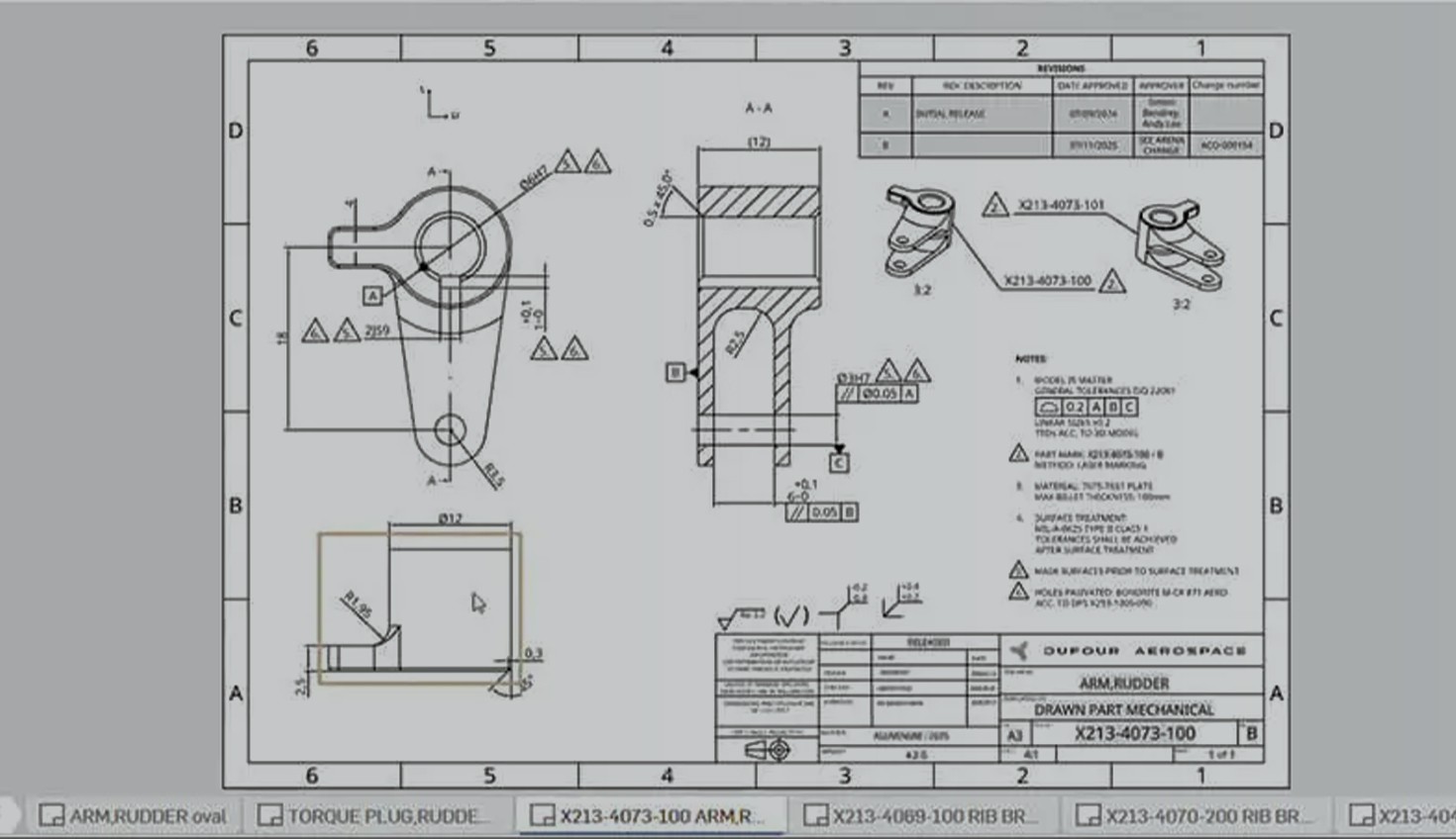 Onshape GUI showing a drawing created by Dufour Aerospace
