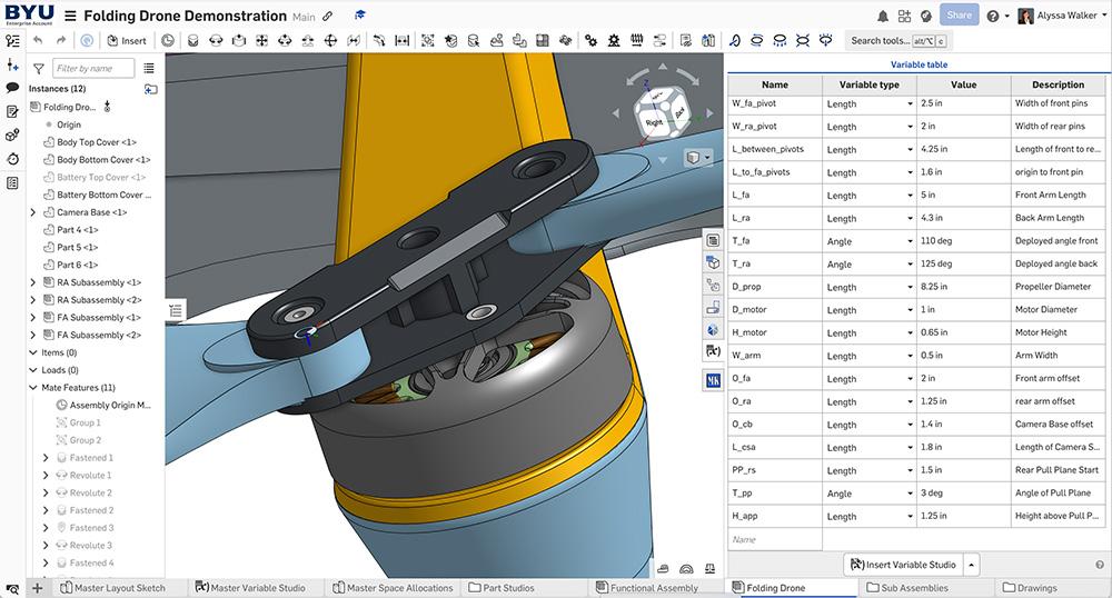 BYU education model configurations in Onshape