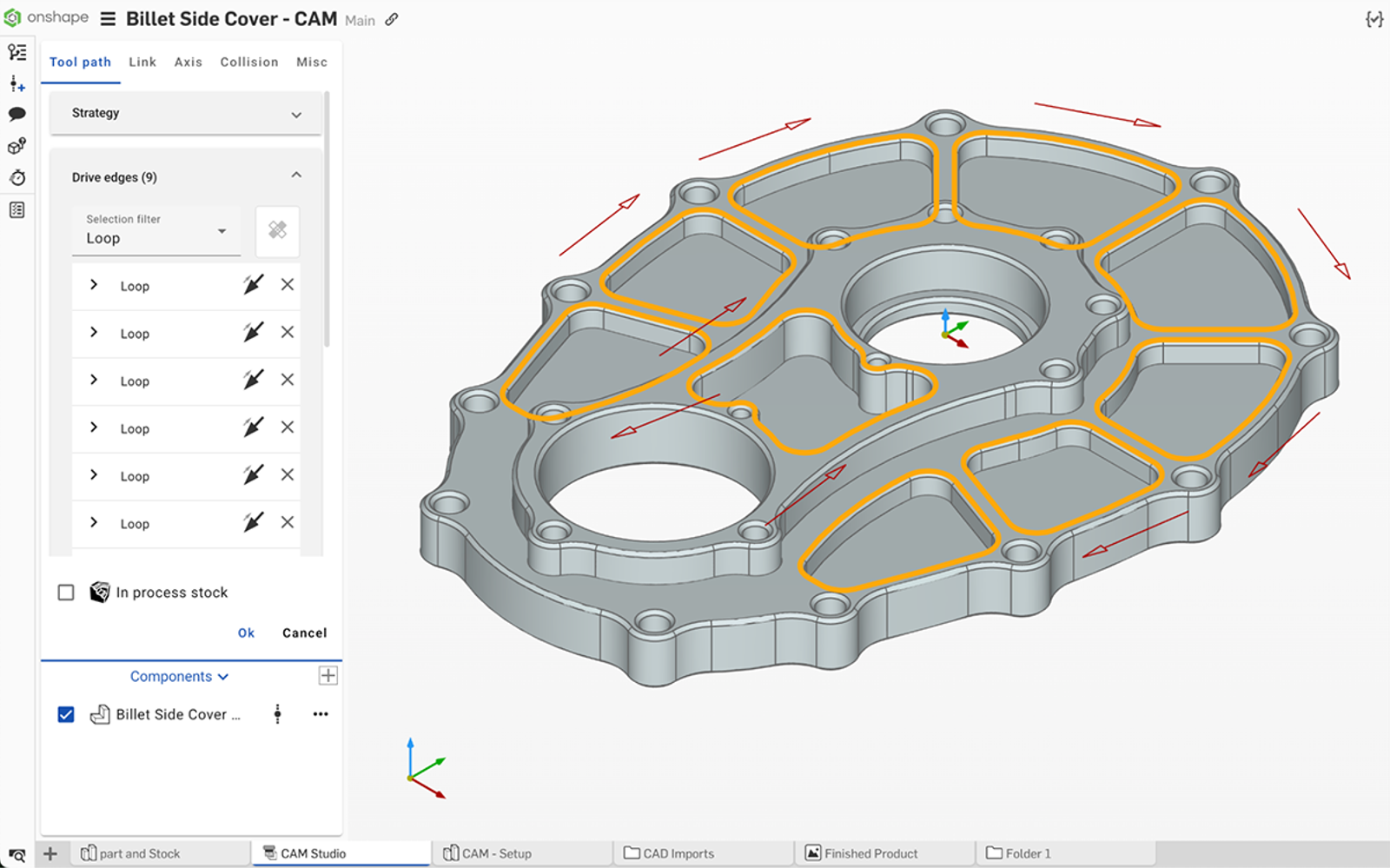 Select the outer loops of the pockets