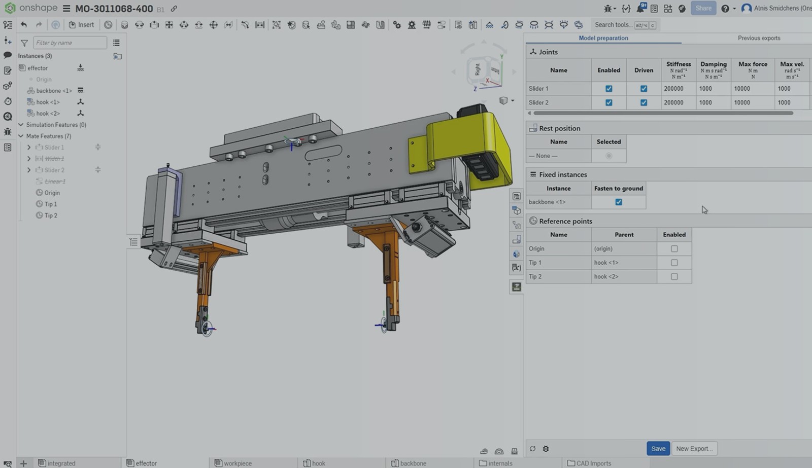 Onshape GUI with an overlay showing a robotic design.