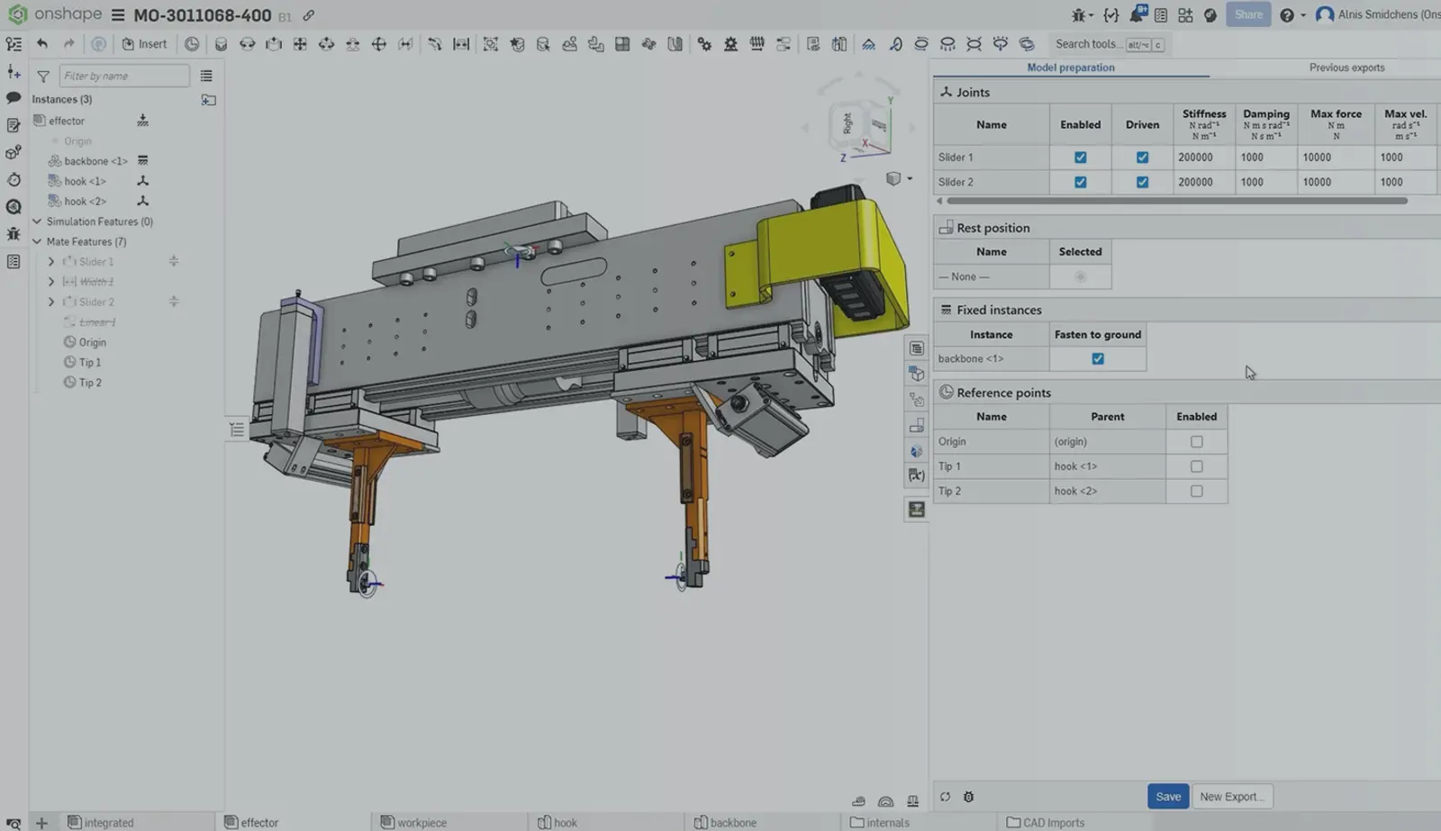 Onshape GUI with an overlay showing a robotic design.