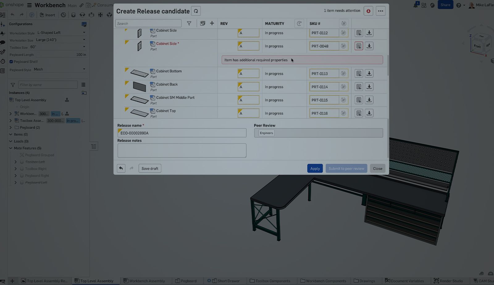 Onshape GUI showing Release Management