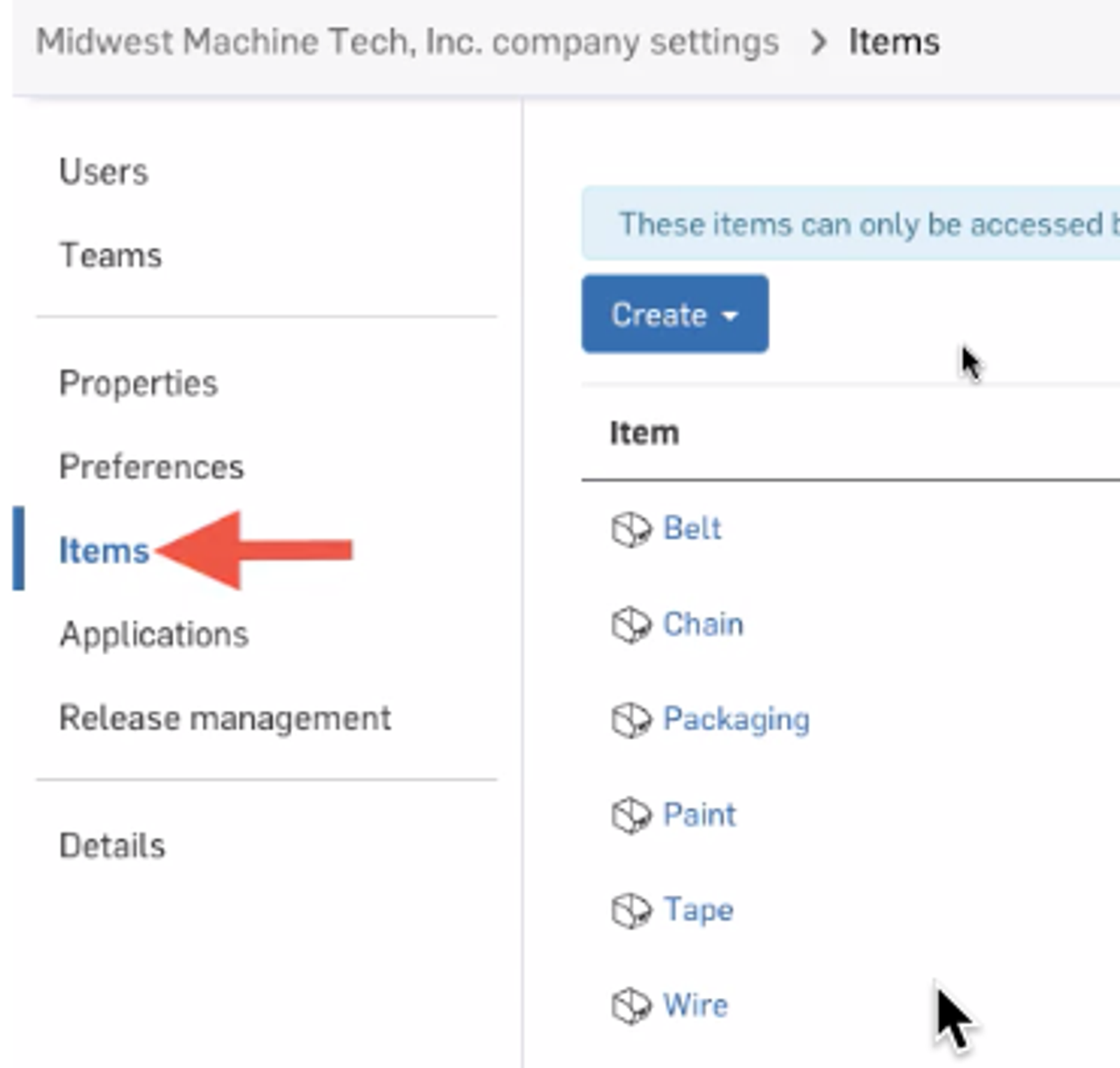 Onshape の部品表アイテムリスト