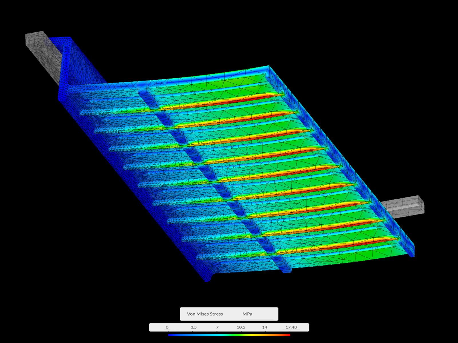 a 3D-modeled shelf with simulation stresses applied.