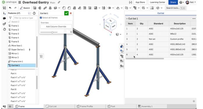 detailed tube segment information and resultant BOM entries