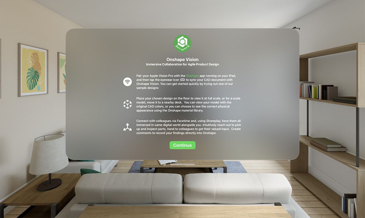 Onshape Vision onboarding screen