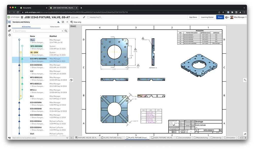 Versioning des dessins dans Onshape avec PDM intégré.