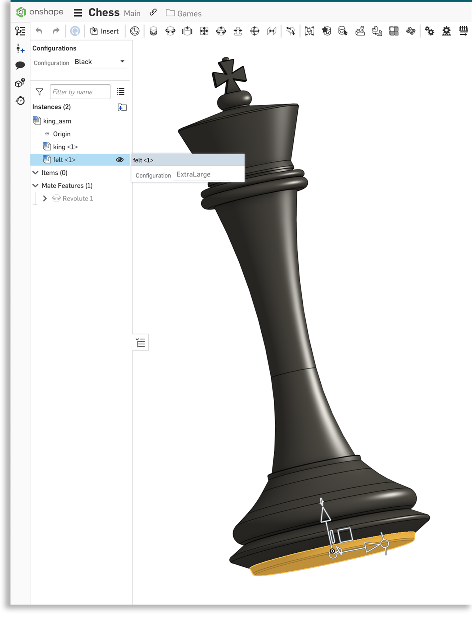 Assembly of a chess piece in Onshape