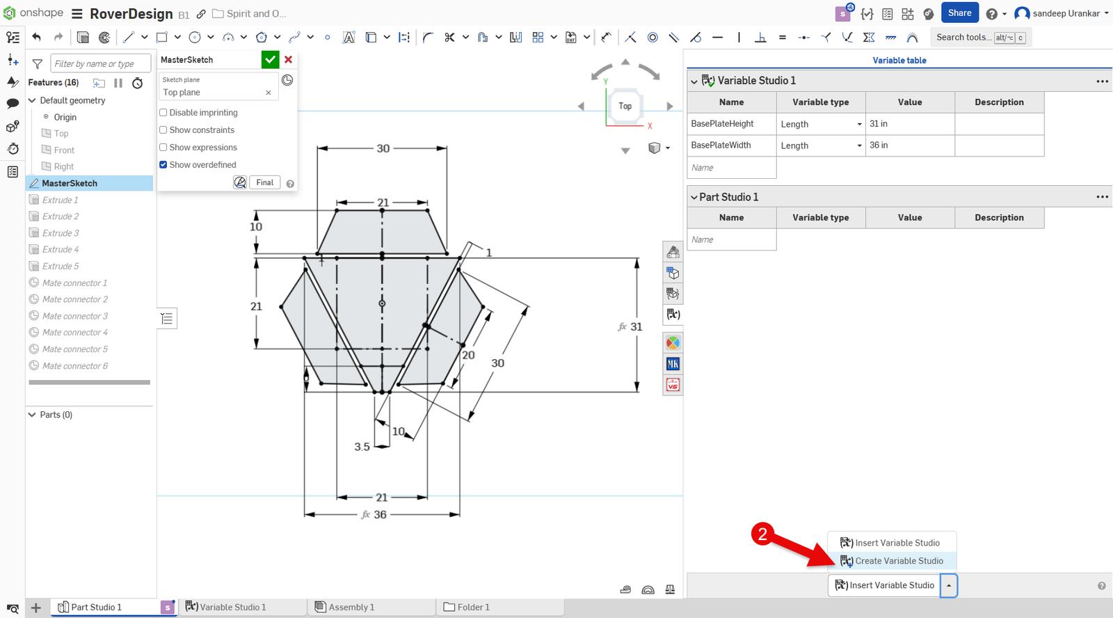 Using the variable in Onshape