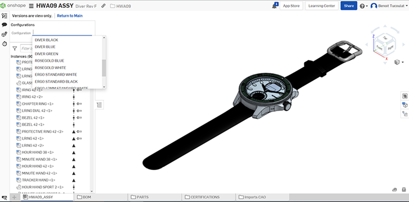 Withings watch CAD model in Onshape