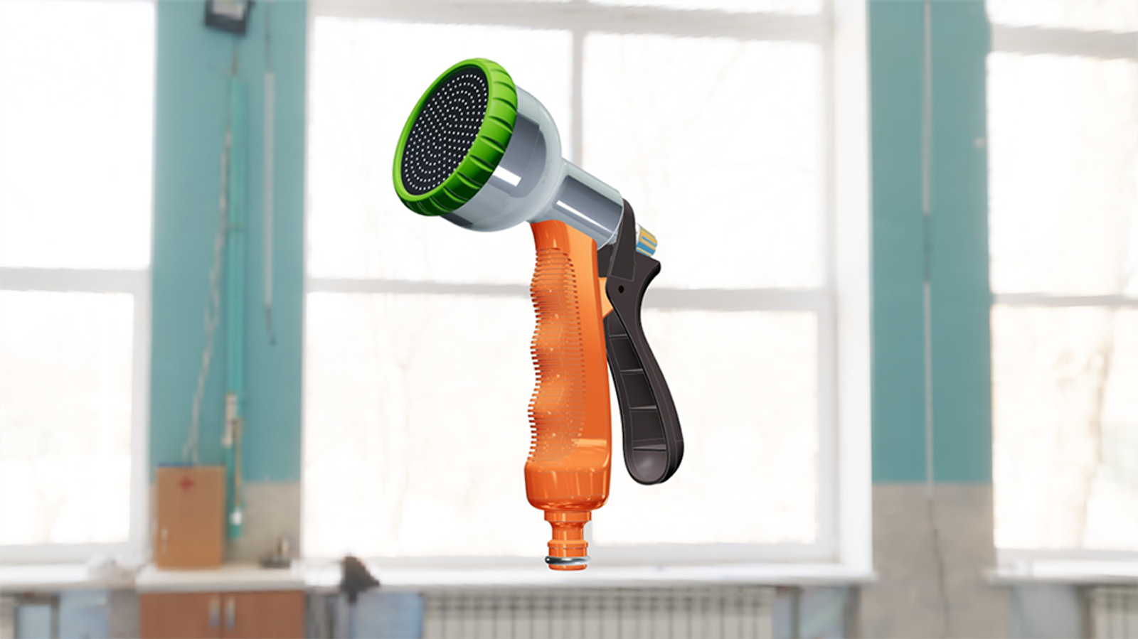 Screenshot showing a 3D-modeled hose nozzle in an interactive showroom created using OnDisplay. 