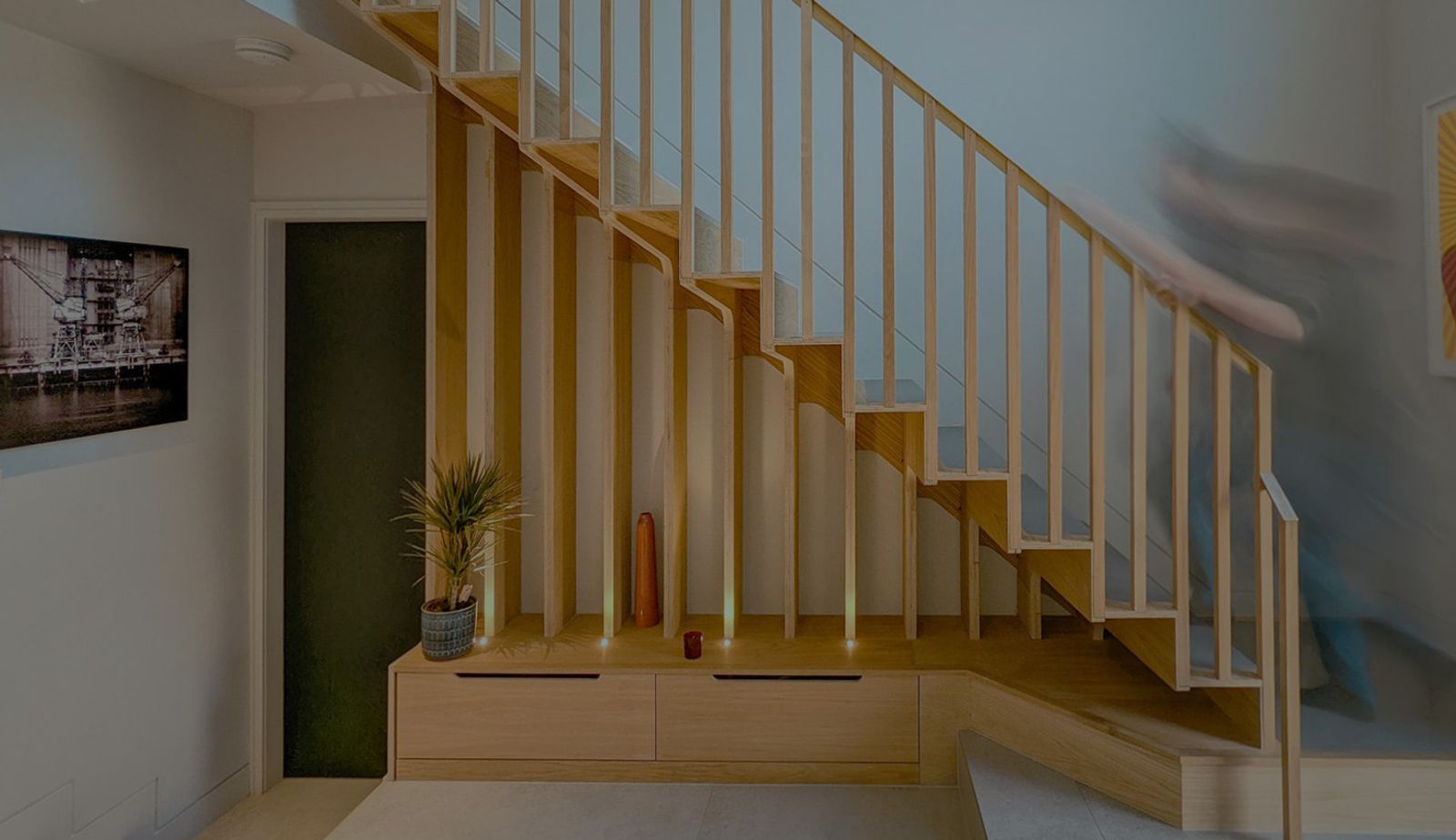 Image from Future Joinery Systems with an overlay showing a finished product: stairs.
