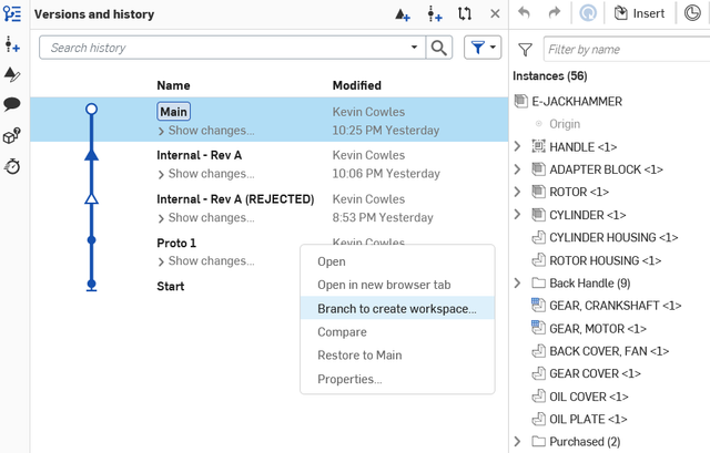 Using Branching and Merging with Onshape Simulation