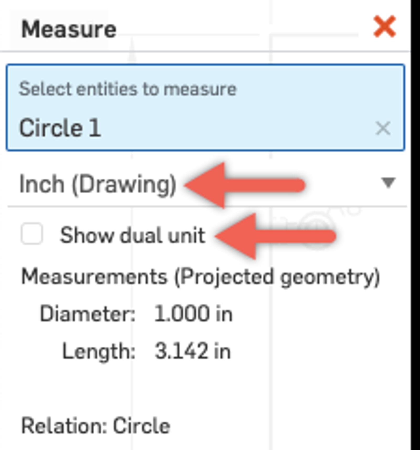 Measure Dialog Onshape Drawings