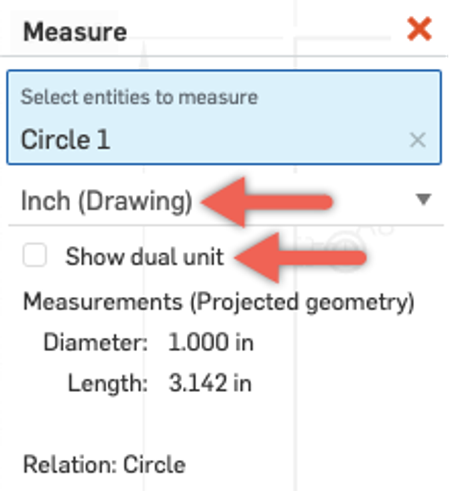 Measure Dialog Onshape Drawings